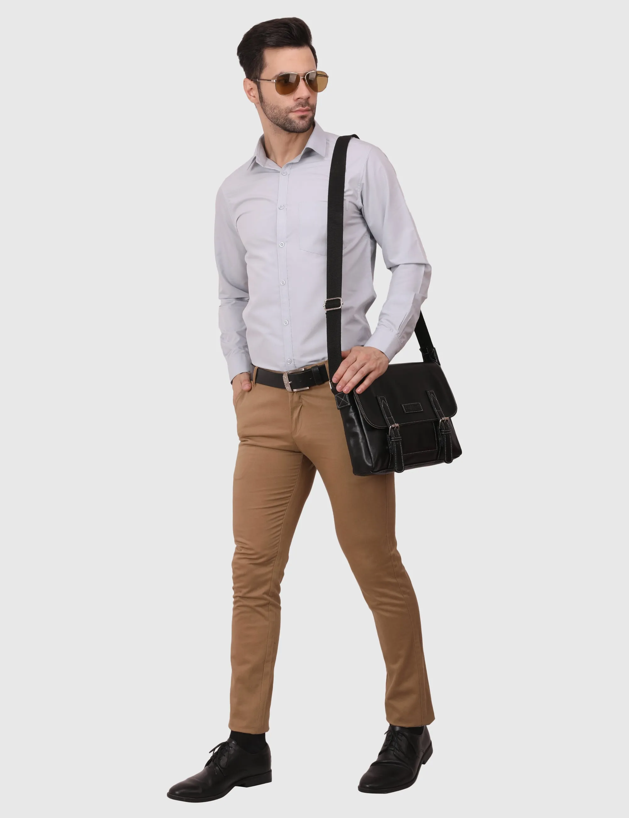 Black Men's Vegan Leather Messenger Bag with Adjustable Shoulder Strap