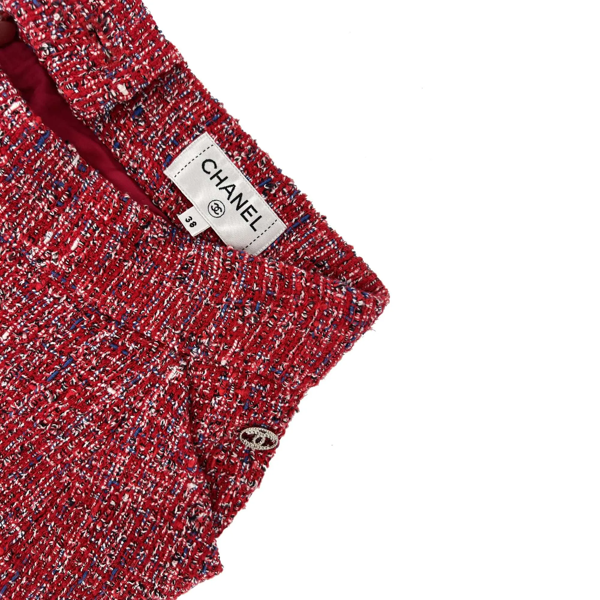 Chanel scarlet red tweed designer skirt