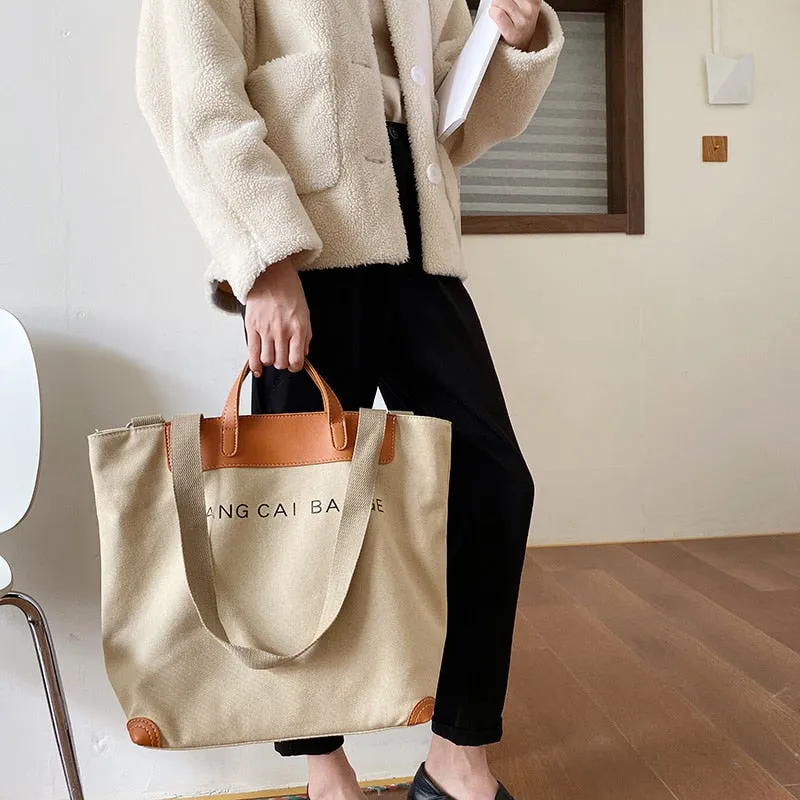 Christmas Gift casual canvas women handbags designer letters shoulder crossbody bags female large capacity tote leather patchwork shopper bag