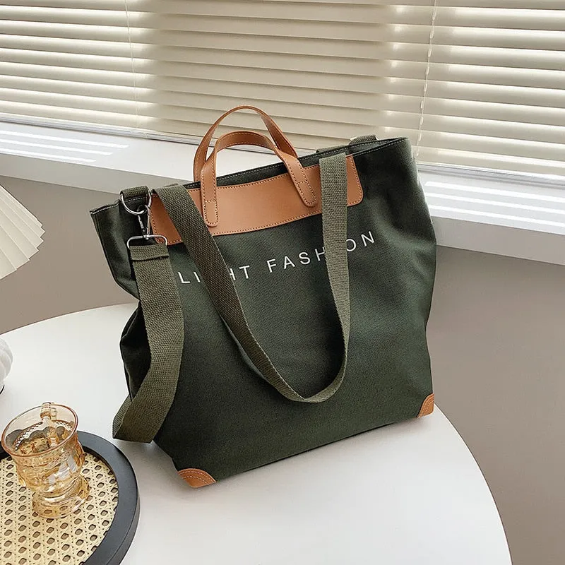 Christmas Gift casual canvas women handbags designer letters shoulder crossbody bags female large capacity tote leather patchwork shopper bag