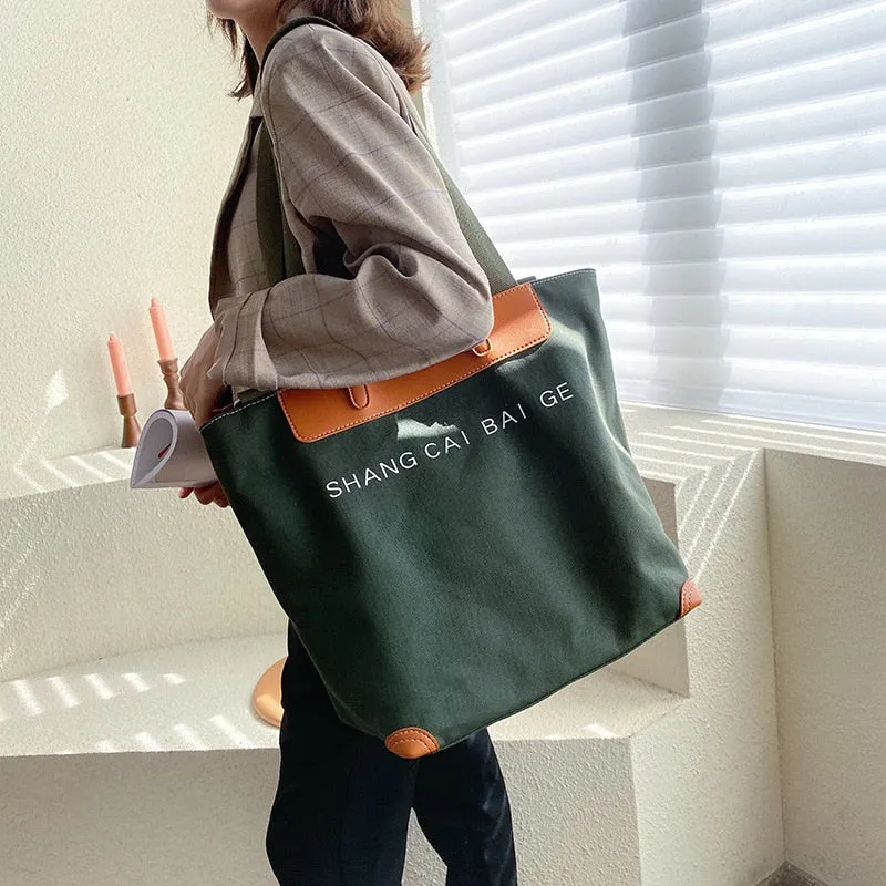 Christmas Gift casual canvas women handbags designer letters shoulder crossbody bags female large capacity tote leather patchwork shopper bag