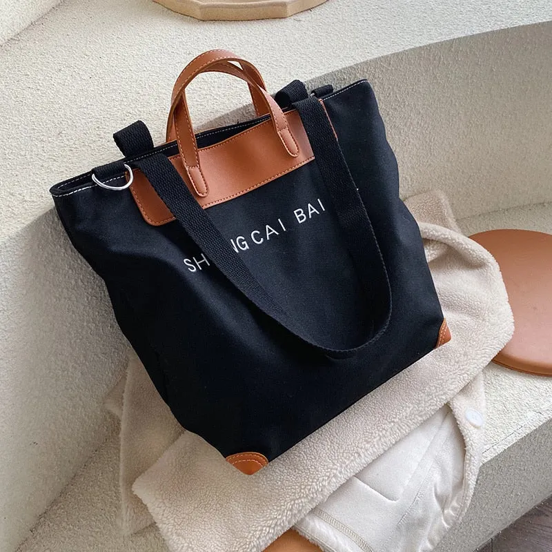 Christmas Gift casual canvas women handbags designer letters shoulder crossbody bags female large capacity tote leather patchwork shopper bag