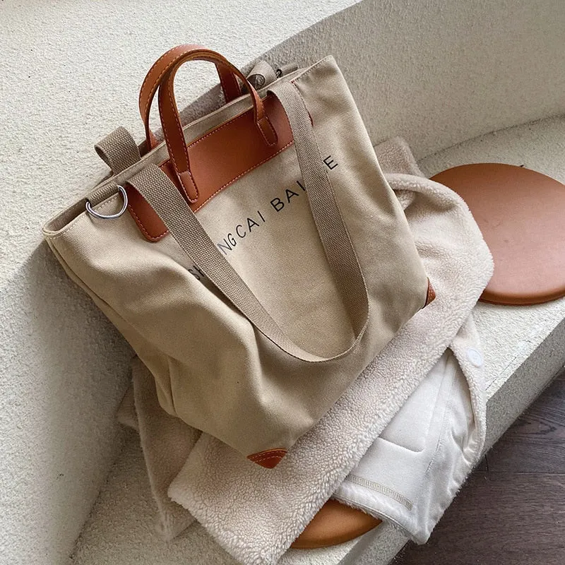 Christmas Gift casual canvas women handbags designer letters shoulder crossbody bags female large capacity tote leather patchwork shopper bag