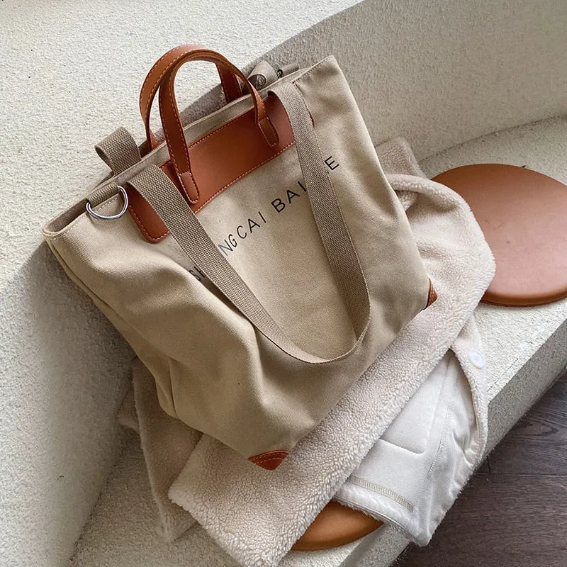 Christmas Gift casual canvas women handbags designer letters shoulder crossbody bags female large capacity tote leather patchwork shopper bag