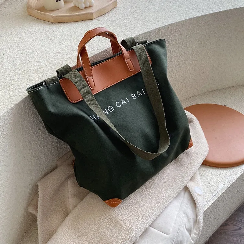 Christmas Gift casual canvas women handbags designer letters shoulder crossbody bags female large capacity tote leather patchwork shopper bag