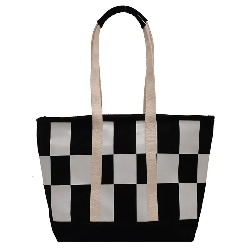 Christmas Gift Checkerboard Plaid Canvas Tote for Women Large Capacity Shopper Ladies Handbags Weekend Work Korean Female Shoulder Bag Big New