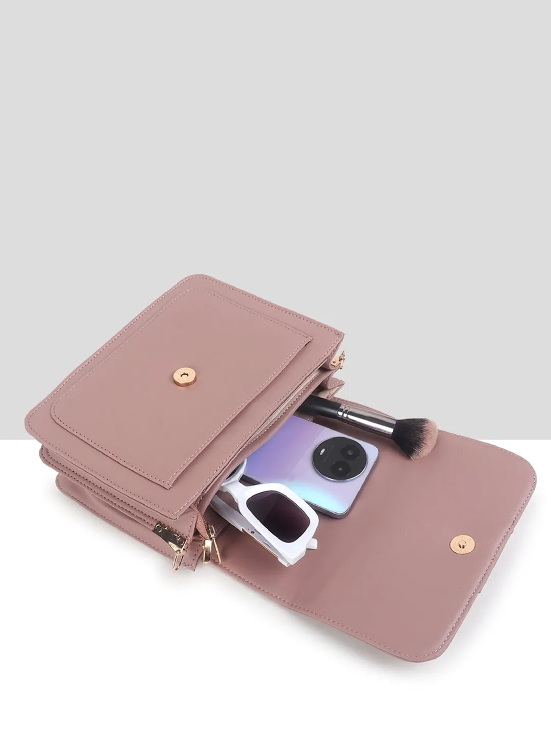 Dusty Pink Multicompartment Sling Bag For Women