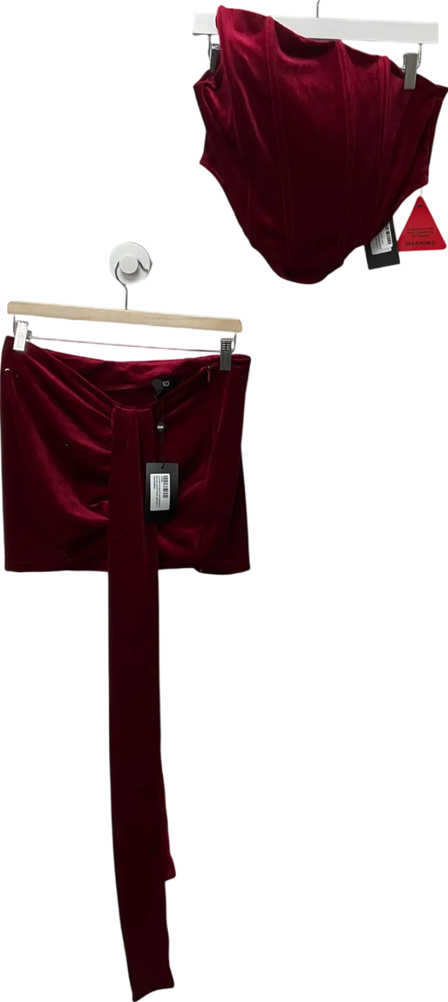 Ego Red Asymmetric Structured Corset & Ruched Panel Mini Skirt UK 12