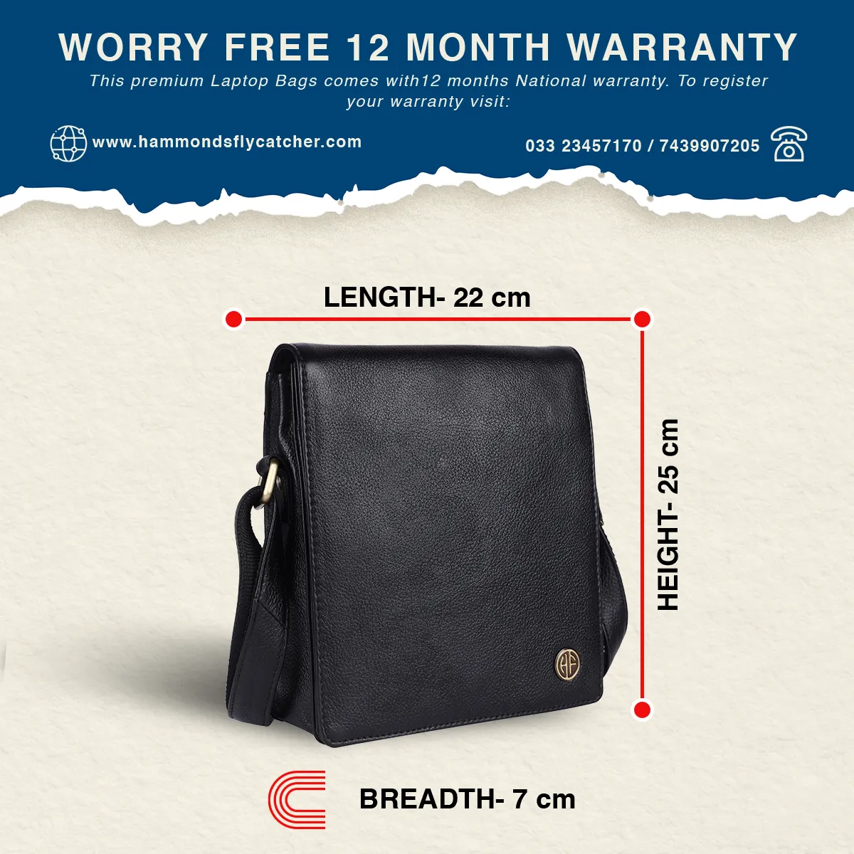 Leather Cross Body Sling Side Bag For Men With Adjustable Shoulder Strap - 1 Year Warranty