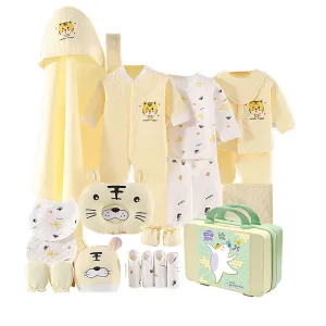Little Surprise Box 21 Pcs Light Yellow Tiger Newborn Baby Girl/ Boy All Season Wear Gift Hamper With Suitcase