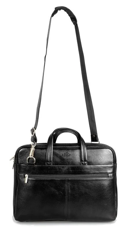 The Clownfish 14 inch Leather Laptop Briefcase | Stylish and Durable | 15.6 Inch Compatible | Black