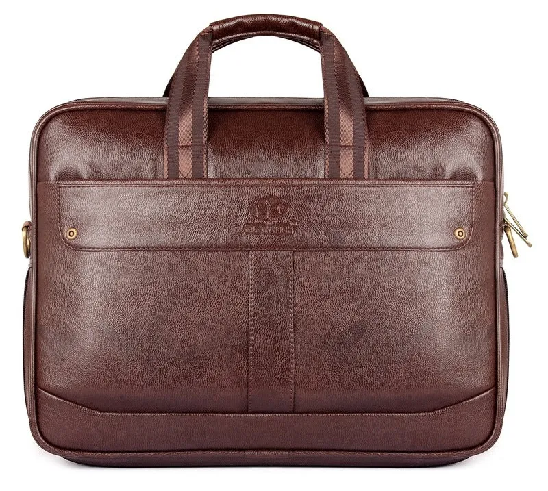THE CLOWNFISH Majestic 15.6-Inch Laptop Briefcase - Expandable Capacity, Durable & Stylish | Adjustable Strap | Chestnut Brown