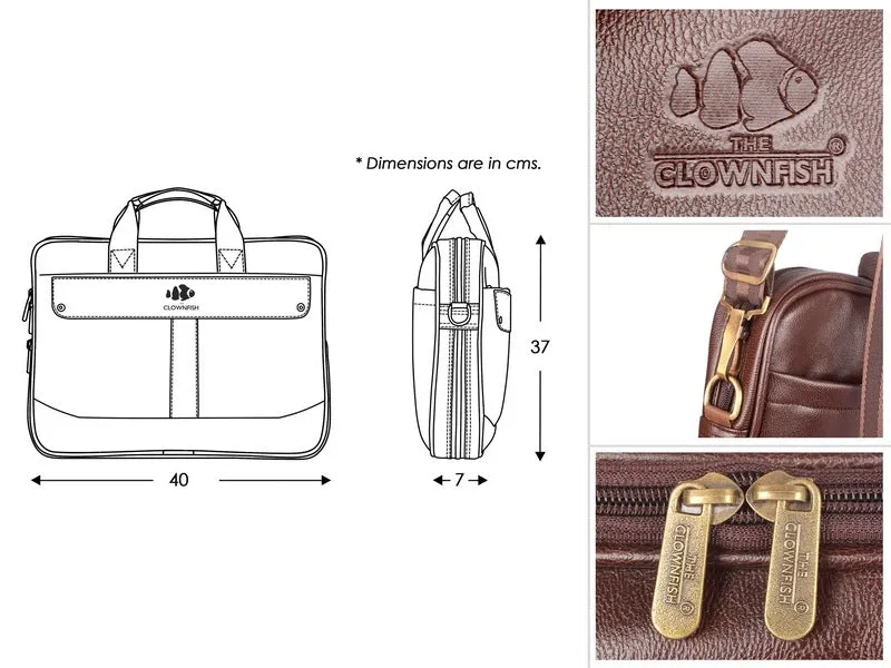 THE CLOWNFISH Majestic 15.6-Inch Laptop Briefcase - Expandable Capacity, Durable & Stylish | Adjustable Strap | Chestnut Brown